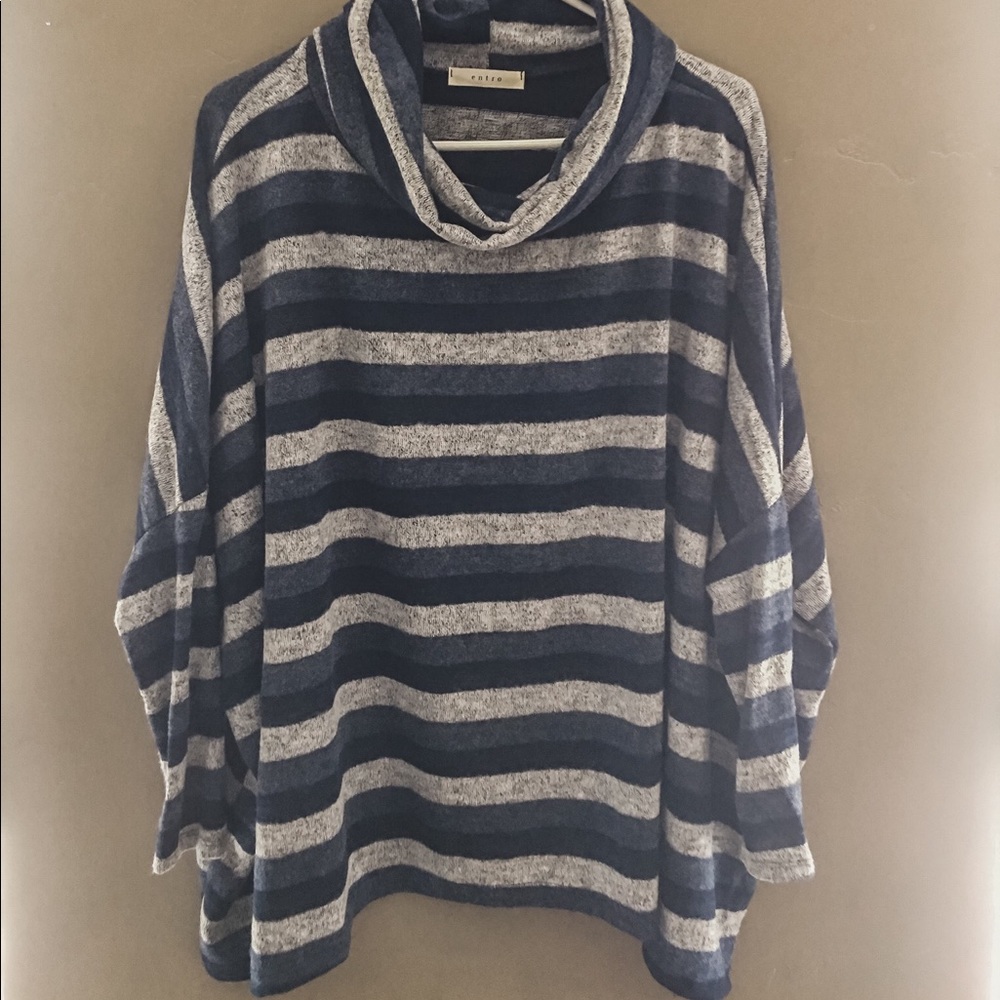 Striped Blue Turtle Neck Top